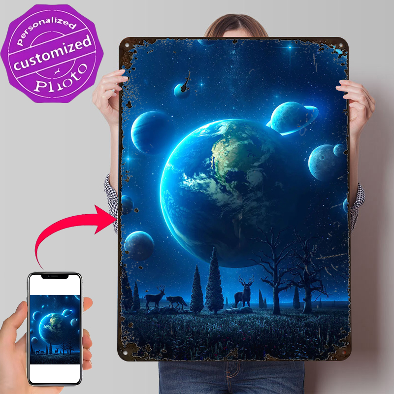 Retro Gaming Universe - Металлическая винтажная табличка Blue Universe Lightly